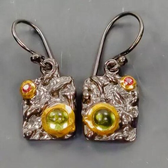 Minikleine Designer Ohrhänger -925Ersilber -14Ctgold - Peridot - Rhodolite-2, 7cm -Schöne Einzelstücke Zum Verschenken -Minikleine Minikleine Designer Ohrhänger -925Ersilber -14Ctgold - Peridot - Rhodolite-2, 7cm -Schöne Einzelstücke Zum Verschenken -Minikleine von edeldesign
