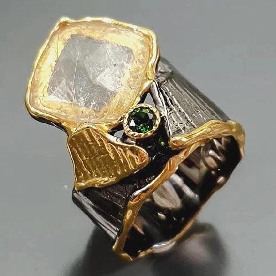 Schicker Designerring-Bandring 925Er Silber-Rutil-14Ctgold-Rg18, 5-58-Hochwertige Verarbeitung-Ein Wunderschönes Geschenk Für Weihnachten von edeldesign