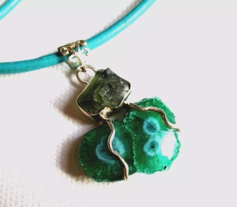 Selterner Designer Anhänger 925Er Silber-Quarzdruse-Moldavit-Brocken - 4, 2cm von edeldesign