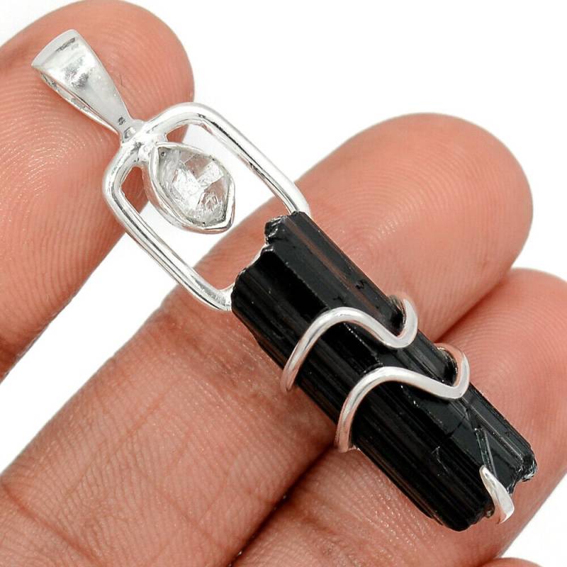 Toller 925Er Silber Designer Anhänger M Herkimer-Diamant & Turmalin Brocken von edeldesign