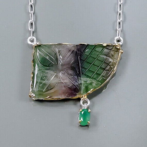 Tolles Designer Collier 925Er Silber - 14Ct Gold -Geschliffener Fluorit Mit Onyx von edeldesign