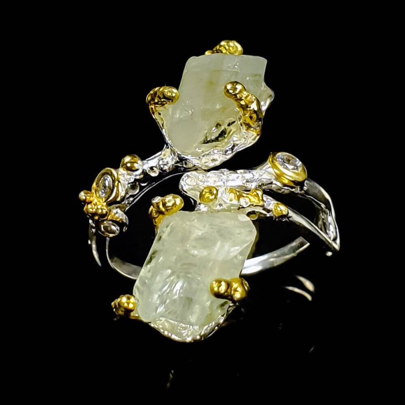 Traumhaft - Designer Ring -925Er Silber-14Ct Gold-Aquamarin-Brocken-Rg19-60 Wunderschöner Echter Aquamarin von edeldesign