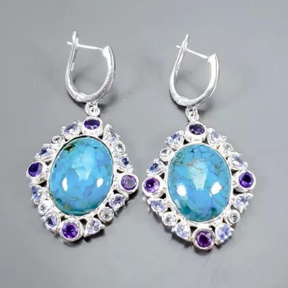 Üppiges Design - Große Ohrhänger in 925Er Silber Türkise Topase -Amethyste -Sehr Dekorativ Aufwendig Verarbeitet- Hingucker- Besonders Üppiges Design - Große Ohrhänger in 925Er Silber Türkise Topase -Amethyste -Sehr Dekorativ Aufwendig Verarbeitet- Hingucker- Besonders von edeldesign