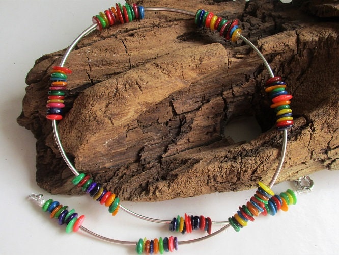 Wunderschöne Dekorative Designerkette-Bunte Perlmuttscheiben-52cm Lang-Sommerschmuck-Preiswert-Geburtstagsgeschenk-Immer Tragbar-Vielseitig von edeldesign