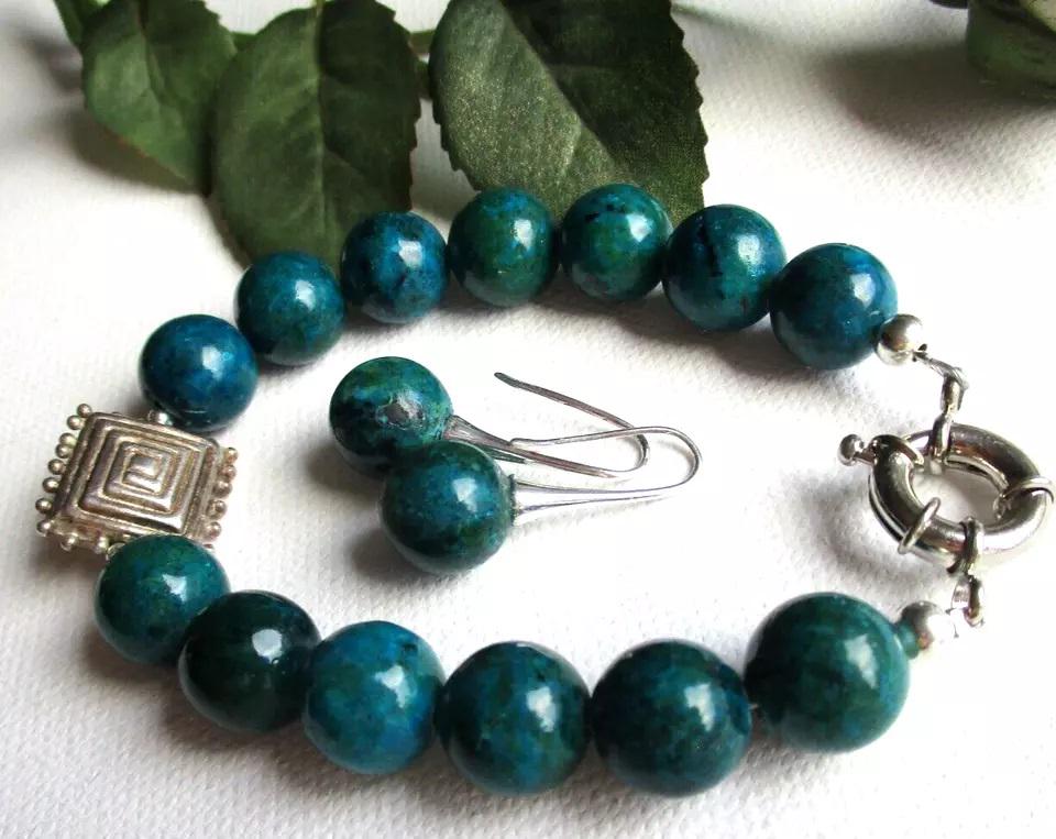 Wunderschönes Silber Set - 925Er Apatit in Blau-Grün -Armband | 21cm Ohrringe 3, 2cmlang Schönes Weihnachtsgeschenk Für Die Liebste von edeldesign