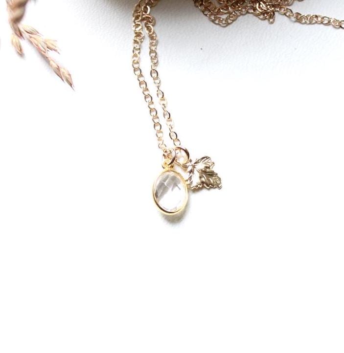 14K Gold Filled Kette Mit Bergkristall Anhänger 9mm Oval Und Blatt Vergoldet Touching Esprit Glück Floral Geschenk Liebe Quarz Braut Fein von edelfeinES