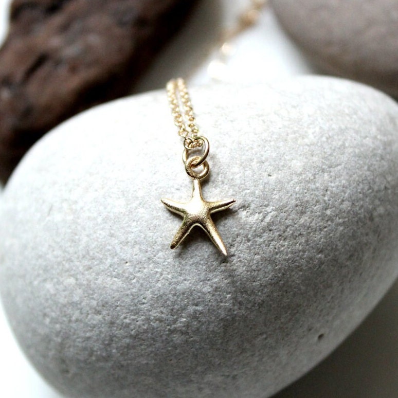 14K Gold Filled Kette Mit Seestern Anhänger 15mm Vergoldet Golden Stella Maris Maritim Strand Ozean Energie Stern Schönes Geschenk Boho Fein von edelfeinES