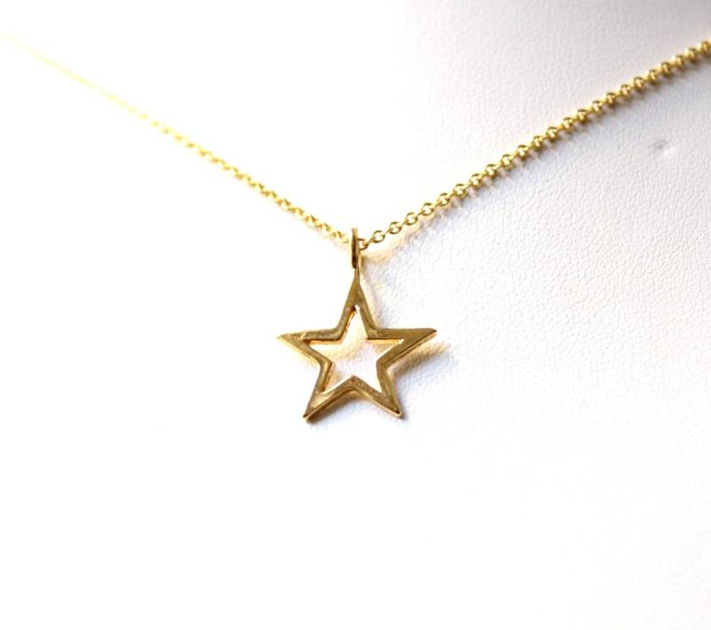14K Gold Filled Kette Mit Stern Anhänger 17mm Vergoldet Golden Star Delight Himmelskörper Wunsch Statement Glück Reise Verbundenheit Fein von edelfeinES