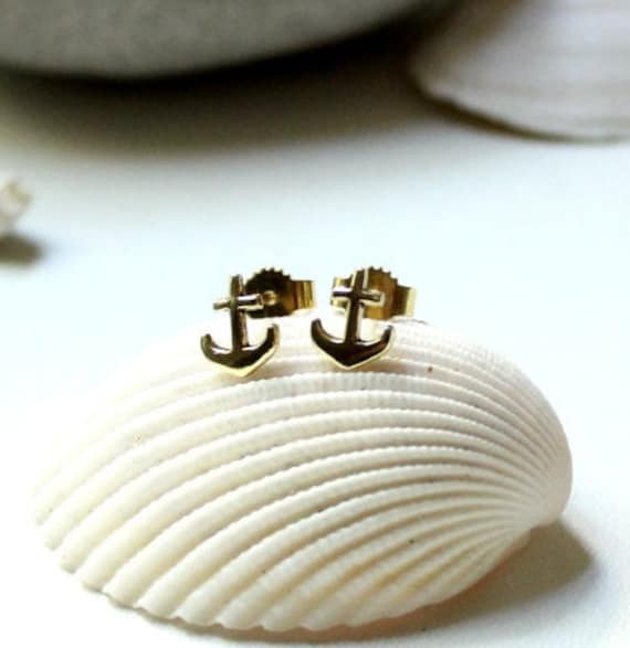 14K Vergoldete Ohrstecker Mit Anker 10mm Vergoldet Moin Maritim Nautisch Symbol Hoffnung Ozean Strand Reise Schönes Geschenk Fein Liebe von edelfeinES