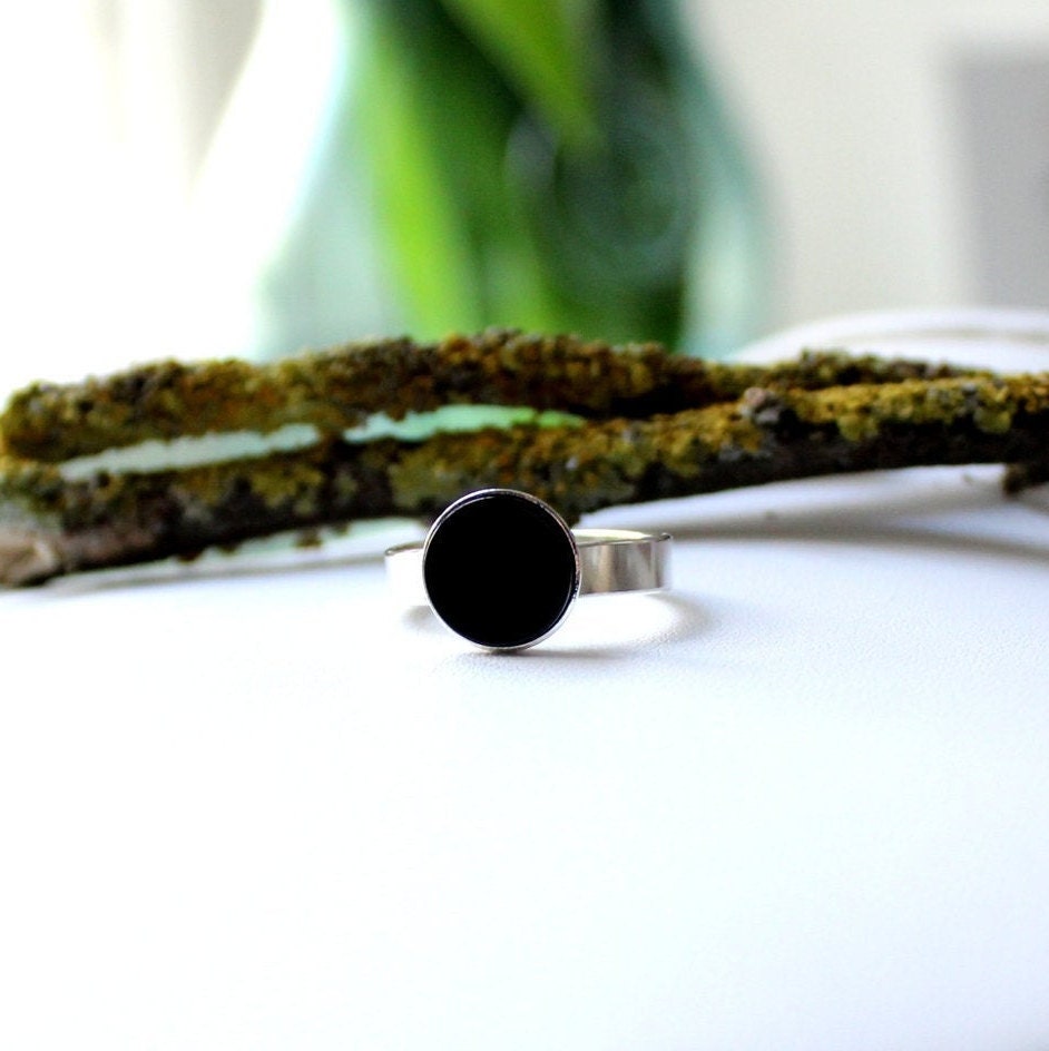 925 Silber Bandring Mit Schwarzem Onyx 10mm Rund Black Dot Statement Ring Magic Diskus Geometrisch Verstellbar Stärke Geschenk Unisex Fein von edelfeinES