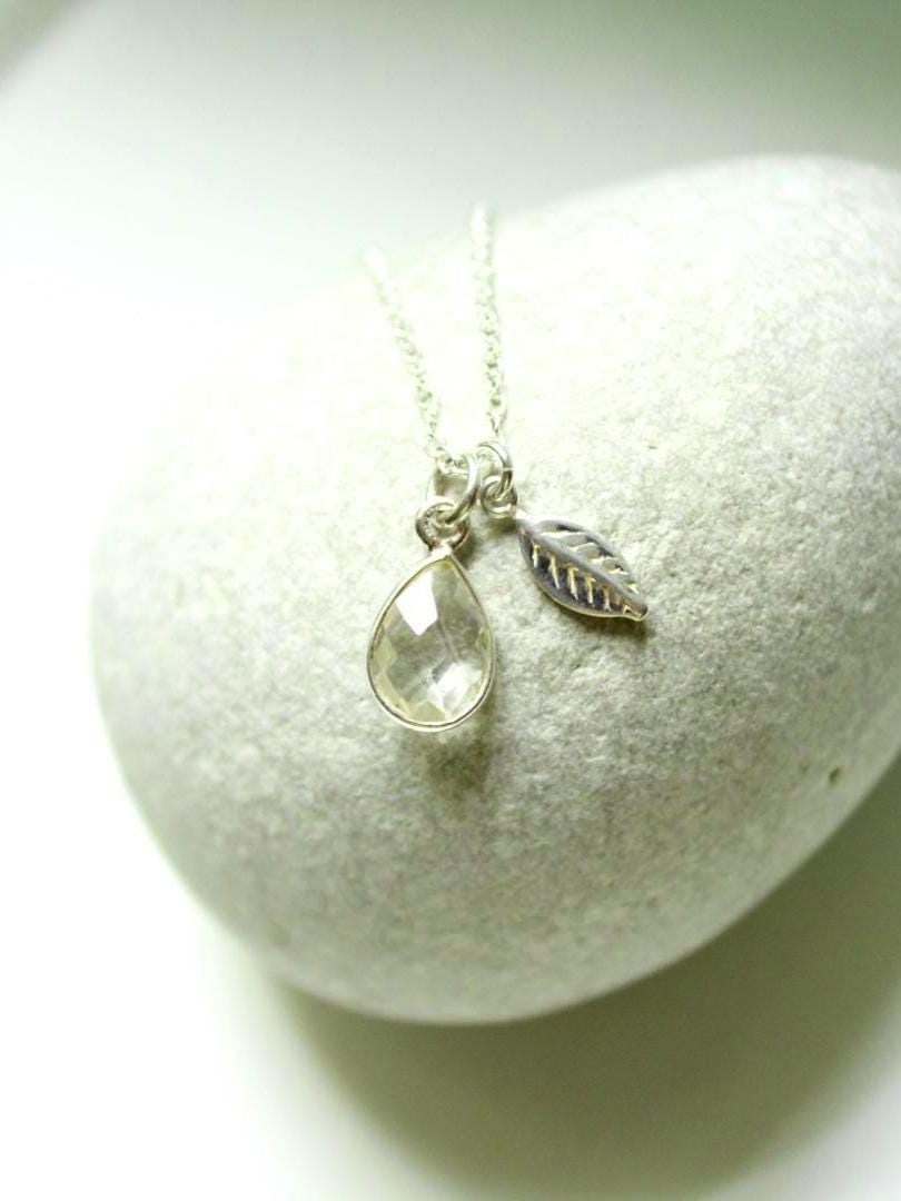 925 Silber Kette Mit Bergkristall Tropfen 12mm Und Blatt Anhänger Pure Floral Esprit Energie Klarheit Glück Wunsch Blumig Liebe Fein Boho von edelfeinES