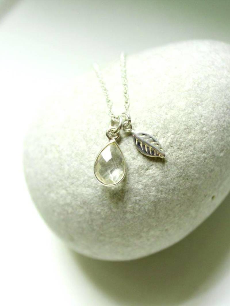 925 Silber Kette Mit Bergkristall Tropfen 12mm Und Blatt Anhänger Pure Floral Esprit Energie Klarheit Glück Wunsch Blumig Liebe Fein Boho von edelfeinES