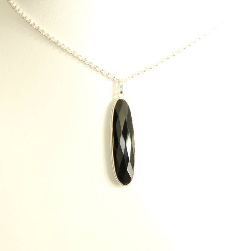 925 Silber Kette Mit Großem Schwarzen Onyx Anhänger 40mm Oval Black Magic Opulent Avantgarde Facettiert Stärke Vertrauen Statement Boho Fein von edelfeinES