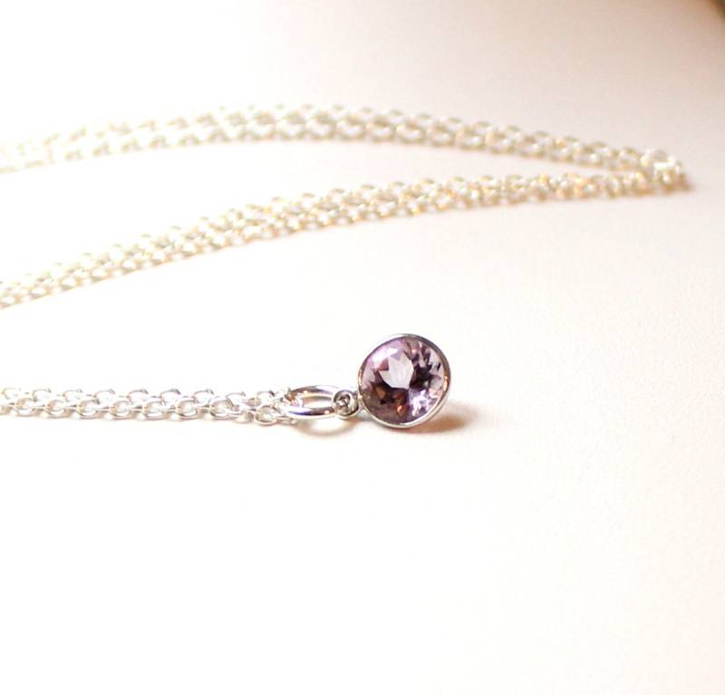 925 Silber Kette Mit Hell Lila Amethyst Anhänger 8mm Rund Viola Energie Weisheit Zart Violett Schönes Geschenk Glück Liebe Freude Fein von edelfeinES