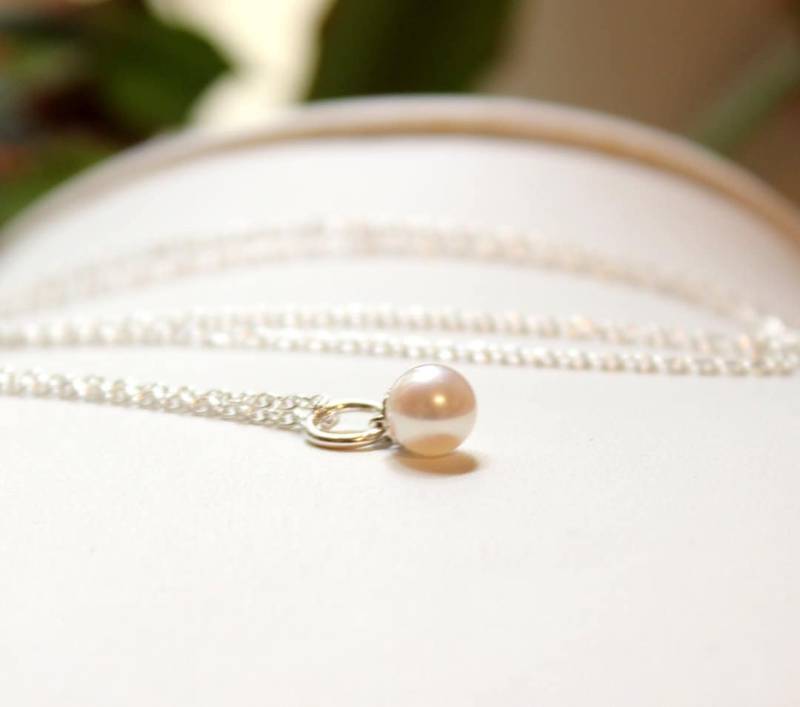 925 Silber Kette Mit Weißer Perle 7mm Schlichte Eleganz Rund Zucht Strand Ozean Braut Schönes Geschenk Echte Fein von edelfeinES