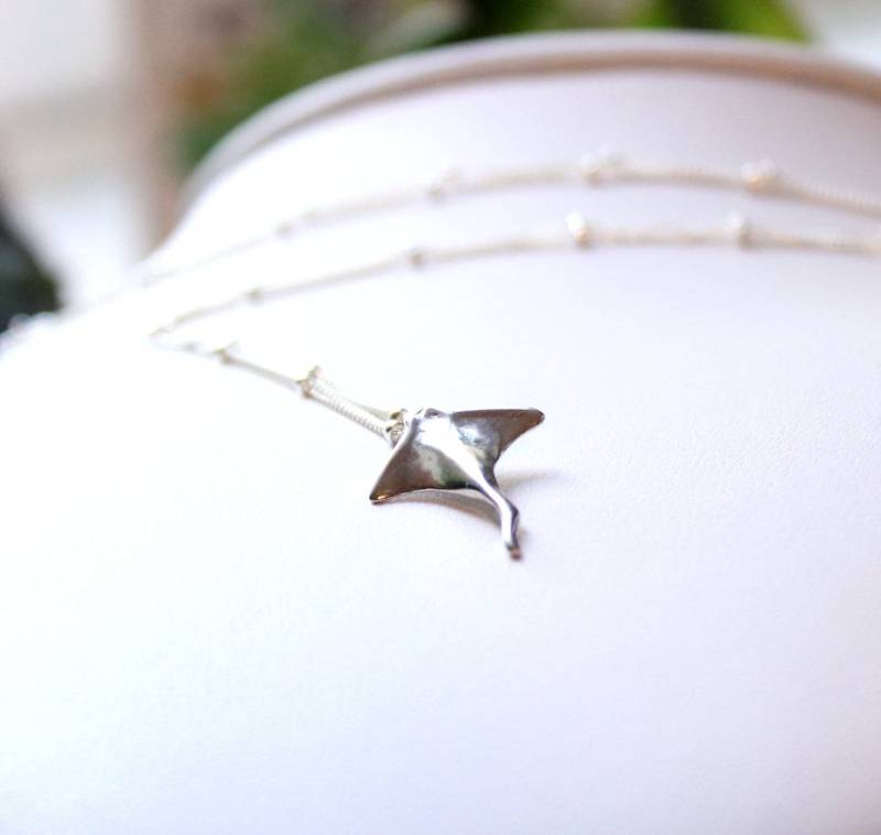 925 Silber Kugelkette Mit Rochen Anhänger 20mm Aus Maritim Manta Ozean Strand Kraftier Energie Reise Meer Geschenk Unisex Fein von edelfeinES