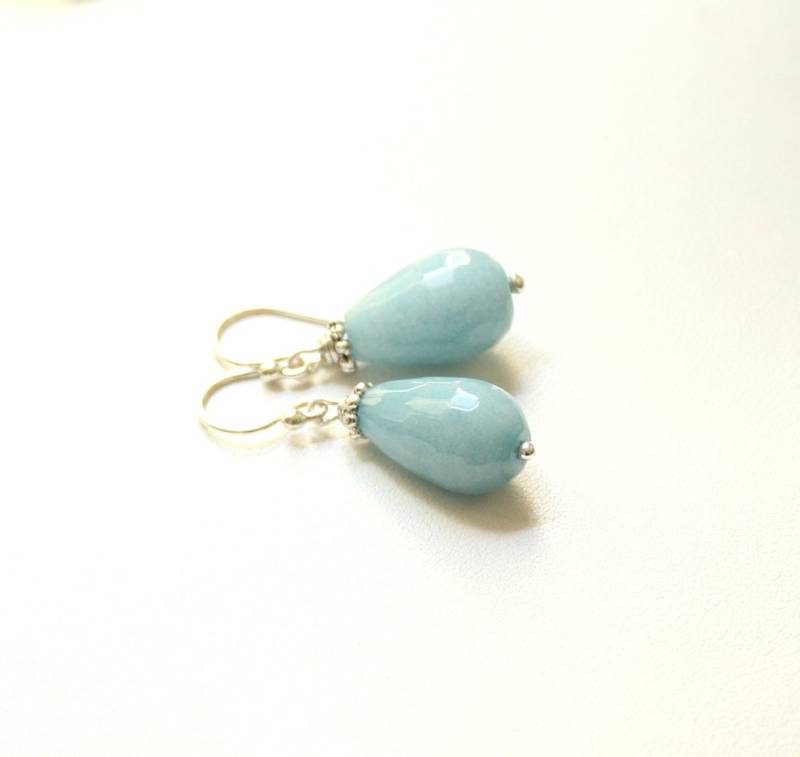 925 Silber Ohrringe Mit Jade Tropfen Anhänger 15mm Touch Of Mint Maritim Ozean Strand Hellblau Schönes Geschenk Boho Facettiert Blau Fein von edelfeinES