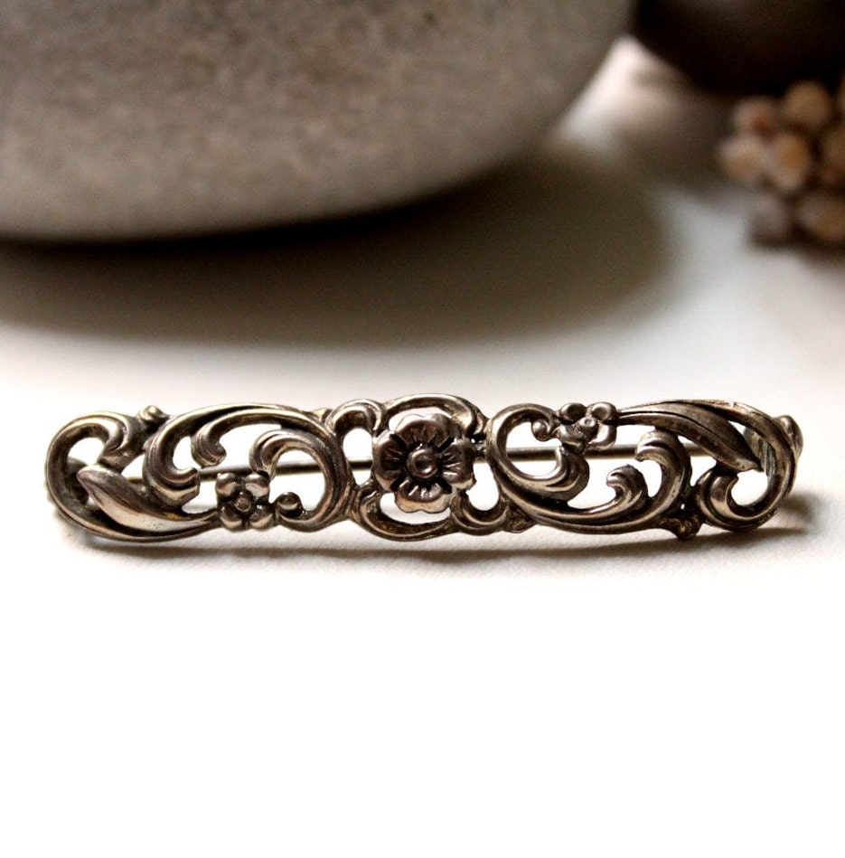 Florale Silber Brosche 50mm Vintage Punze 835Er Accessoire Sammlerstück Schönes Geschenk Jugendstil Blumig Blumenbrosche Brocante von edelfeinES
