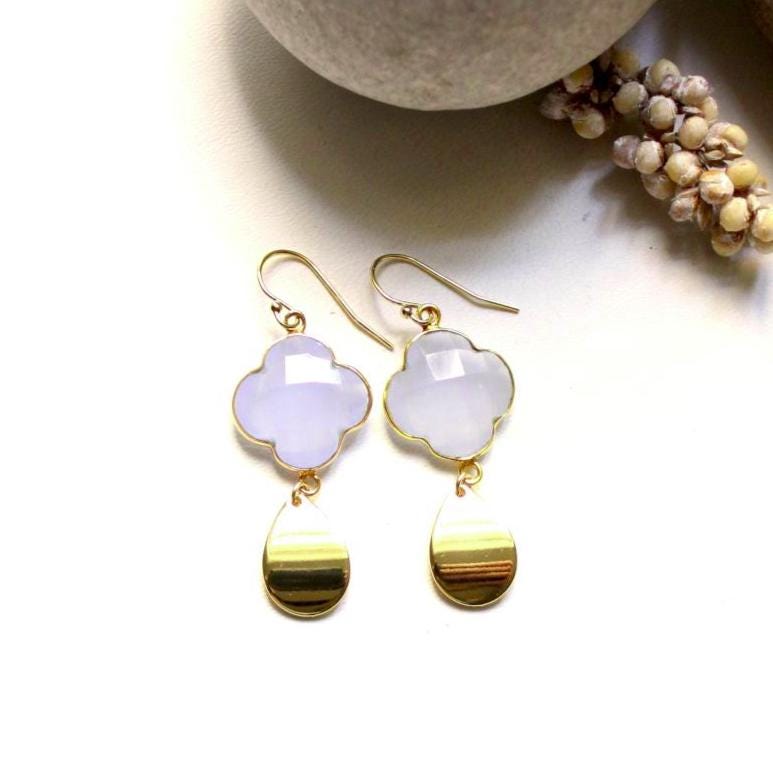 Opulente 14K Gold Filled Ohrringe Mit Blauem Chalcedon Und Tropfen Anhänger 16mm Vergoldet Blue Magic Kleeblatt Liebe Geschenk Boho Fein von edelfeinES