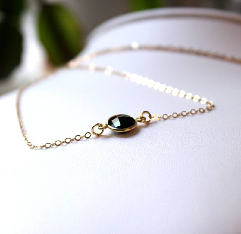 Zarte 14K Gold Filled Kette Mit Schwarzem Onyx 8mm Charm Rund Black Magic Boho Harmonie Horizontal Schönes Geschenk Liebe Glück Schwarz Fein von edelfeinES