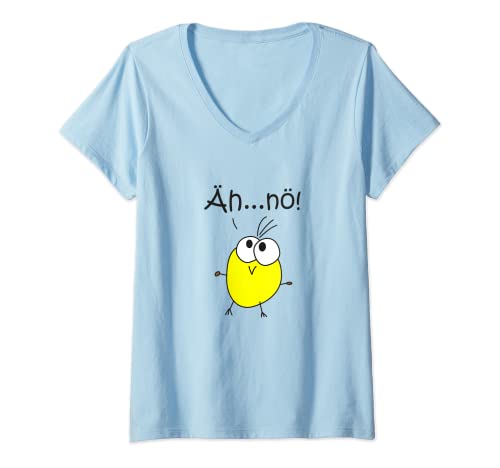 Damen Fun Shirt - Lustiger Vogel mit ironischem Spruch – Äh nö! T-Shirt mit V-Ausschnitt von edelkern