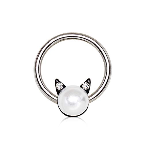 eeddoo® BIEGBARER OHRSCHMUCK-RING DAMEN aus EDELSTAHL silber Katze mit Perlen Design von eeddoo