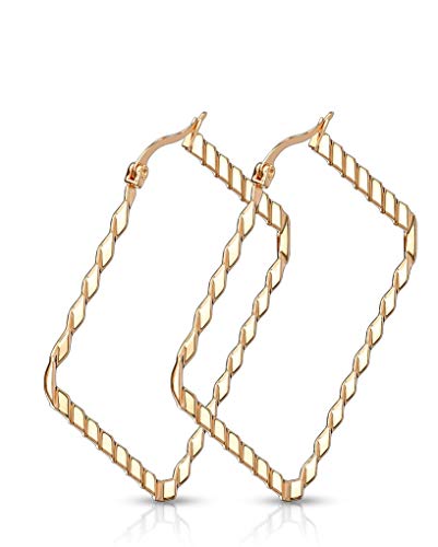 eeddoo® Damen Creolen-Ohrringe Ohrreifen aus Edelstahl Quadrat viereckig mit Relief Design ((2) Rosegold) von eeddoo