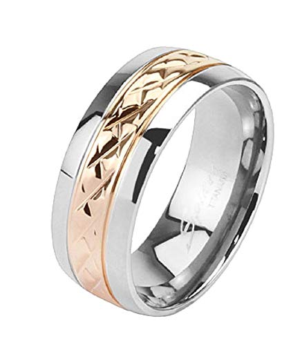 eeddoo® Damen Finger-Ring aus Titan mit Diamant Schnitt in Rosegold (53 (16.9)) von eeddoo