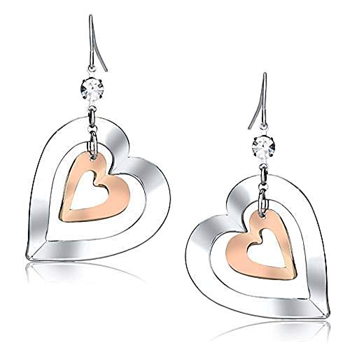 eeddoo® Damen Form-Ohrhänger aus Edelstahl Bicolor mit Herz in Herz Optik und runden Kristall von eeddoo