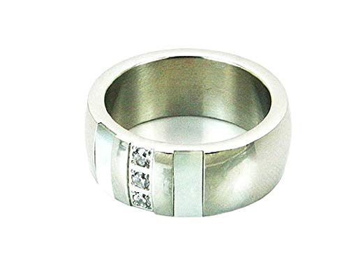 eeddoo® Damen Mode-Ringe aus Edelstahl Silber mit Perlmutt Optk Streifen und Kristallen (59 (18.8)) von eeddoo