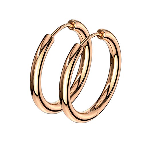 eeddoo® Damen Ohr-Creole aus Edelstahl Basic Design mit Click-Verschluss (Rosegold, 12) von eeddoo