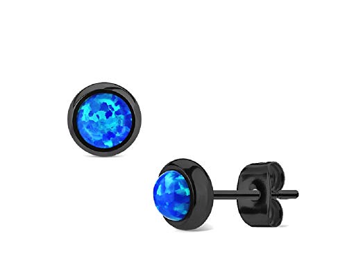 eeddoo® Damen Ohrstecker aus Edelstahl in Schwarz mit eingesetzten Opal-Edelstein ((3) Blau) von eeddoo