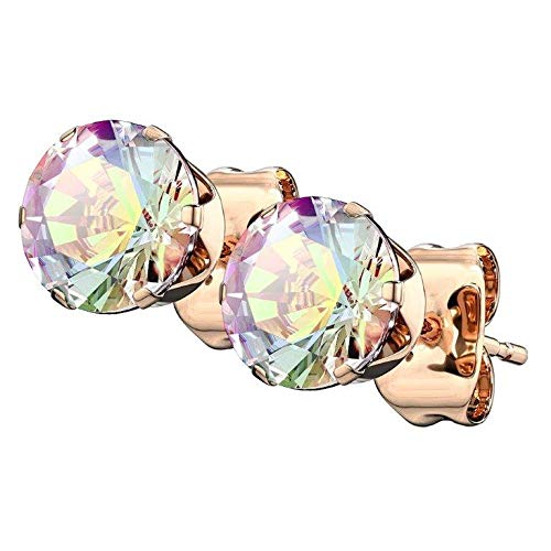 eeddoo® Damen Ohrstecker aus Rosegold Edelstahl mit Aurora Borealis Kristall (4) von eeddoo