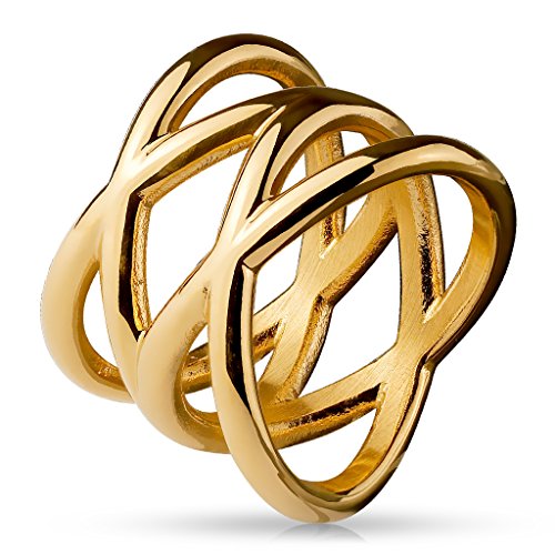 eeddoo® Damen Ringe aus Edelstahl mit geflochtenen Design Doppel X Form ((3) Gold Stahl, 53 (16.9)) von eeddoo