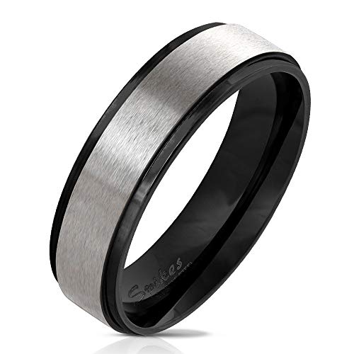 eeddoo® Damen & Herren Band-Ringe aus Edelstahl Farbig mit Matt poliertem Silber Streifen ((1) Schwarz, 62 (19.7)) von eeddoo