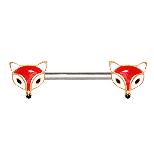 eeddoo® Fuchs NIPPEL STAB ROSEGOLD - Brustpiercing mit Fuchsköpfchen für Brustwarzen Nipple Bar Intimpiercing - aus rosé-goldenem EDELSTAHL - Intim-Schmuck für Damen & Herren Brust von eeddoo