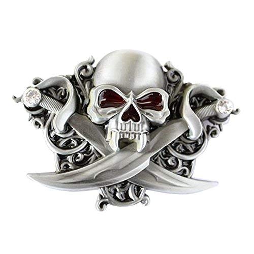 eeddoo® Gürtelschnalle - Piraten Skull mit Strasssteinen (Buckle für Wechselgürtel für Damen und Herren | Belt Frauen Männer Oldschool Rockabilly Metall Gothic Rock Biker Western Trucker Casino Skull) von eeddoo