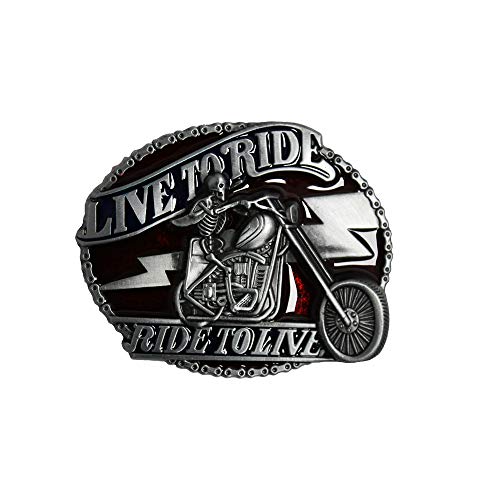 eeddoo® Gürtelschnalle Skull - Live to Ride - Ride to Live - Totenkopf Buckle (Buckle für Wechselgürtel für Damen und Herren | Belt Frauen Männer Oldschool Rockabilly Metall Biker Western Trucker) von eeddoo