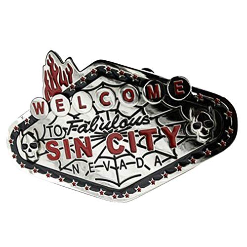 eeddoo® Gürtelschnalle - Welcome to Sin City (Buckle für Wechselgürtel für Damen und Herren | Belt Frauen Männer Oldschool Rockabilly Metall Gothic Wave Rock Biker Western Trucker Casino Skull) von eeddoo