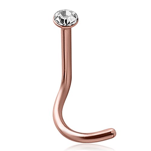 eeddoo Nasen-Piercing Kristall Spirale Rosegold Edelstahl 0,8 mm Kristallklar von eeddoo