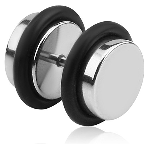 eeddoo Ohrstecker Fake-Plug mit Gummi Silber Edelstahl 8 mm von eeddoo