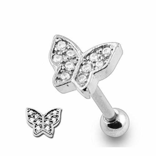 eeddoo Tragus-Piercing Schmetterling Kristall Silber Edelstahl von eeddoo