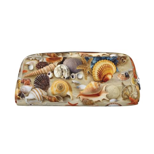 Federmäppchen aus Leder, Motiv: Seestern, Muschel, Sandstrand, elegante und praktische Tasche für Studenten, perfekt für Büro, Schule, silber, Einheitsgröße, Kosmetiktasche von eeprty