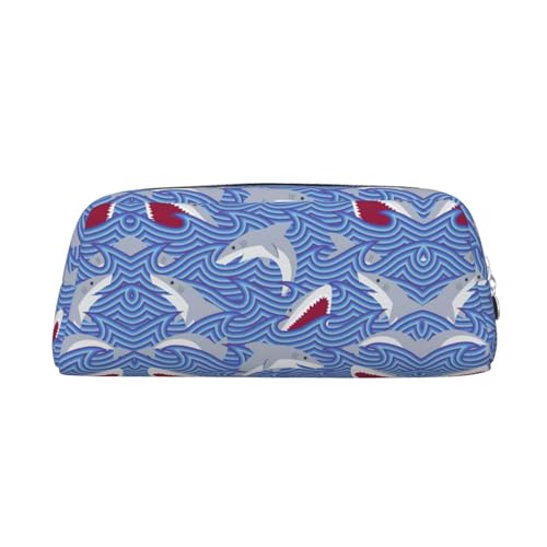 Federmäppchen aus Leder mit Hai-Aufdruck, elegante und praktische Tasche für Studenten, perfekt für Büro, Schule, silber, Einheitsgröße, Kosmetiktasche von eeprty