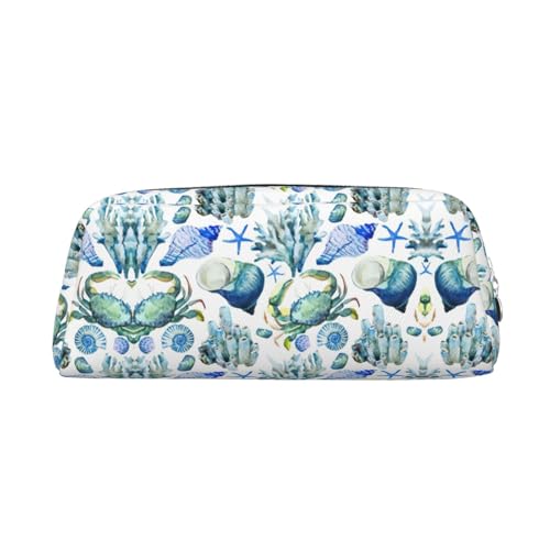 Federmäppchen aus Leder mit Krabben-Motiv, elegante und praktische Tasche für Studenten, perfekt für Büro, Schule, silber, Einheitsgröße, Kosmetiktasche von eeprty