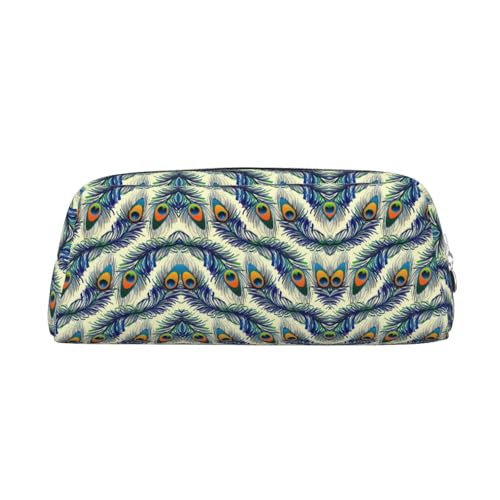 Federmäppchen aus Leder mit Pfauenfeder-Druck, elegante und praktische Tasche für Studenten, perfekt für Büro, Schule, silber, Einheitsgröße, Kosmetiktasche von eeprty