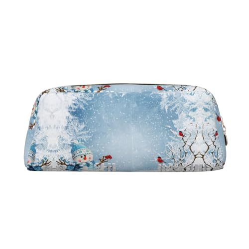 Federmäppchen aus Leder mit Schneemann-Motiv, elegante und praktische Tasche für Studenten, perfekt für Büro, Schule, gold, Einheitsgröße, Kosmetiktasche von eeprty