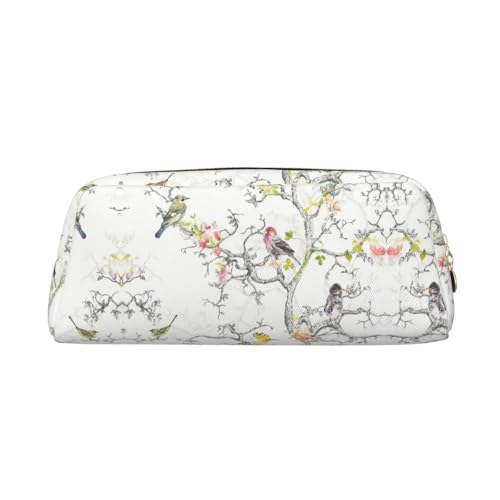 Federmäppchen aus Leder mit Vogel- und Blumendruck, elegante und praktische Tasche für Studenten, perfekt für Büro, Schule, gold, Einheitsgröße, Kosmetiktasche von eeprty