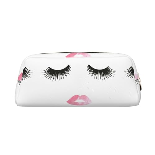 Federmäppchen aus Leder mit Wimpernlippen-Aufdruck, elegante und praktische Tasche für Studenten, perfekt für Büro, Schule, gold, Einheitsgröße, Kosmetiktasche von eeprty