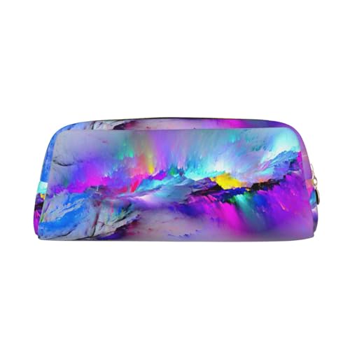 Northern Lights Painting Printing Leather Pencil Pouch Pen Case Elegant and Practical Bag for Students Perfect for Office School, gold, Einheitsgröße, Kosmetiktasche von eeprty